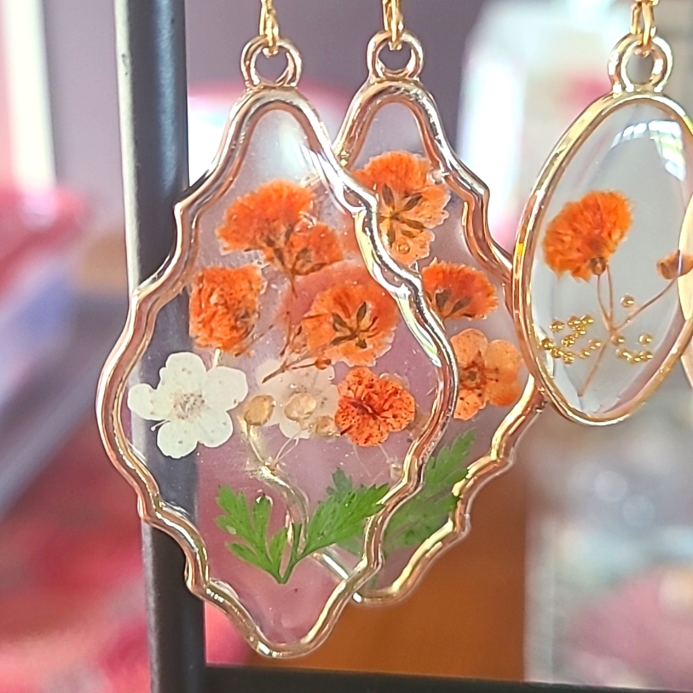 Orange Pressed Flower Earrings